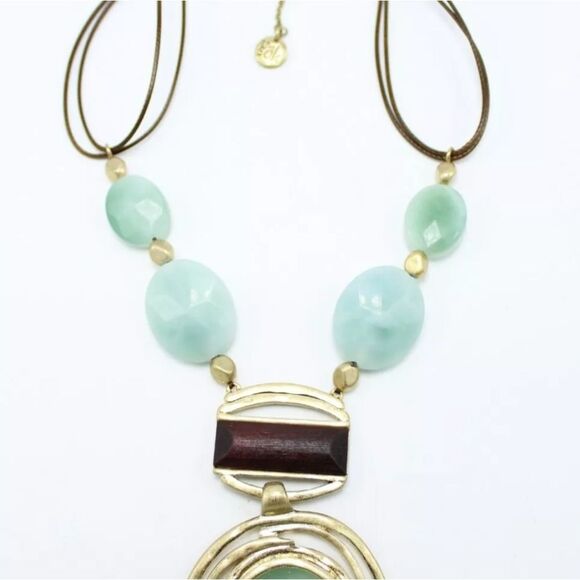 Semi Precious Amazonite & Leather Cord Necklace by The Sak NWT - Picture 2 of 3